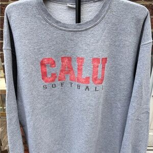 Jerzees Gray Sweatshirt with Red Accent